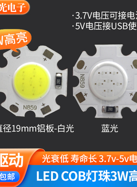 3W高亮COB灯珠led面光源3.7v电池18650灯USB筒灯射灯5v led小灯板