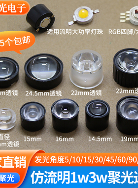 仿流明led聚光透镜13 15 16 20 22mm防水rgb10 30 60 120度凸透镜
