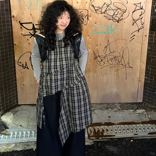 现货】格子背心连衣裙女夏季新款