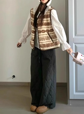 正确版】2025年秋冬新款费尔岛双面穿百家布拼接高级感羊羔毛马甲