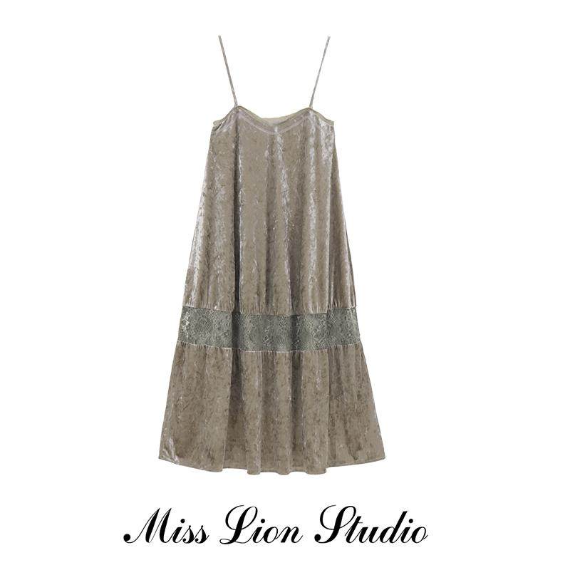 现货】新中式丝绒拼接蕾丝串珠吊带裙女2025春秋新款外搭连衣裙子,女装/女士精品,连衣裙,淘宝优惠券,粉丝福利购,淘宝优惠卷