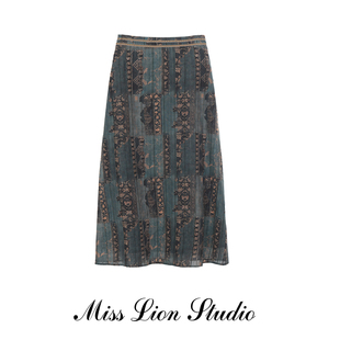 气质百搭显瘦中长裙子 中长款 扎染感提花古典半身裙女2025春季 新款