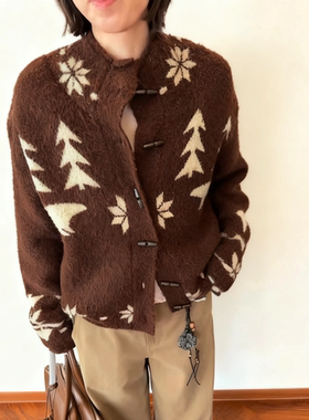 正确版】暖冬密语费尔岛粗针加厚宽松羊毛开衫毛衣女2025秋冬新款