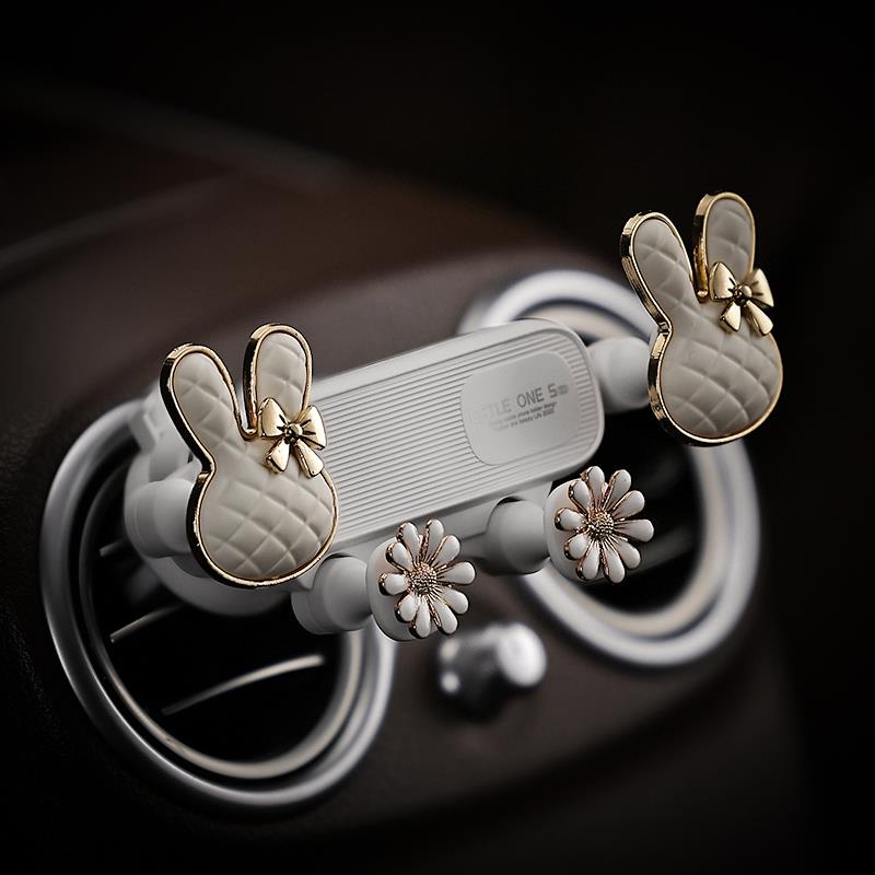 菱格小兔汽车手机架车内出风口车载导航支架重力联动车内装饰品