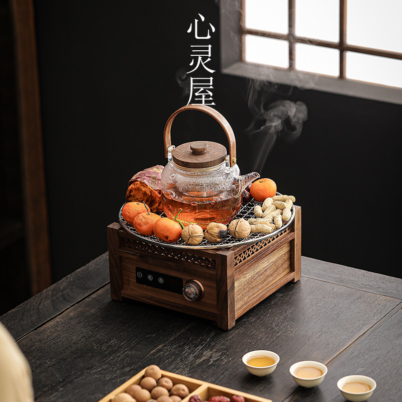 心灵屋围炉煮茶器具全套家用室内高档胡桃木黑晶炉茶壶围聚煮茶炉