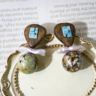 二梦三青【绿青青】天然原矿天然石耳环绿色系气质感清新复古耳饰