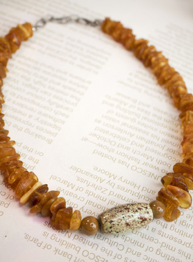 二梦三青【沙丘幻象】原创天然琥珀蜜蜡珍珠项链女时尚百搭锁骨链