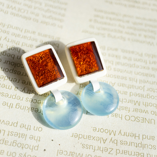 二梦三青【蓝青青】清新气质感耳环女天然石耳饰复古中古风手工款