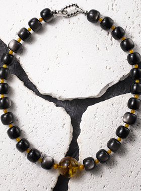 二梦三青【墨染晴天】银耀石项链女时尚百搭锁骨链黑色黄色琥珀款