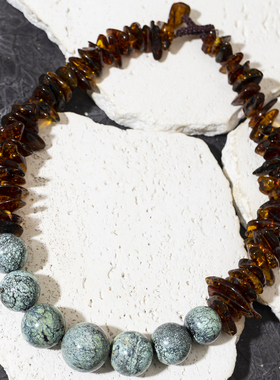 二梦三青【藏地密码】原创小众原矿绿松石项链女琥珀锁骨链高级感