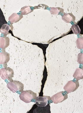 二梦三青【庄周梦蝶】粉晶黄水晶项链女时尚百搭锁骨链温柔可爱风