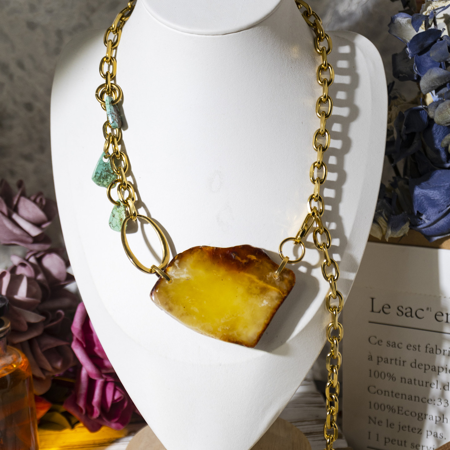 二梦三青【东海龙宫】原创小众琥珀项链女时尚皮镶毛衣链多长高级