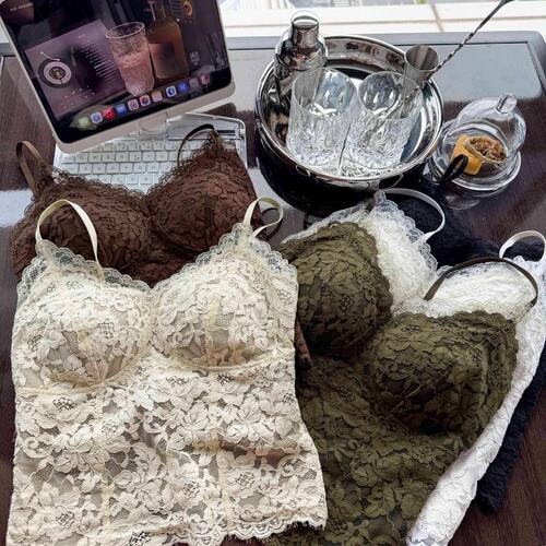 法式蕾丝美背吊带文胸背心女秋冬款自带胸垫磨毛保暖内搭打底上衣