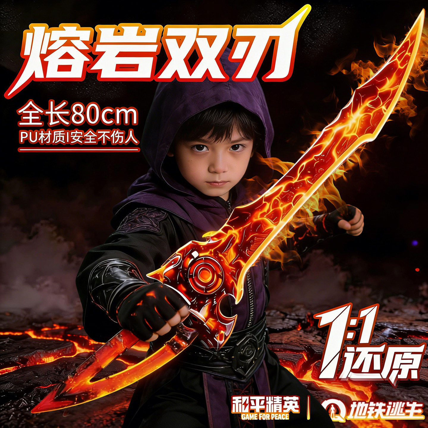 熔岩双刃大号传世武器模型和平精英周边儿童玩具地铁熔岩双刀金属