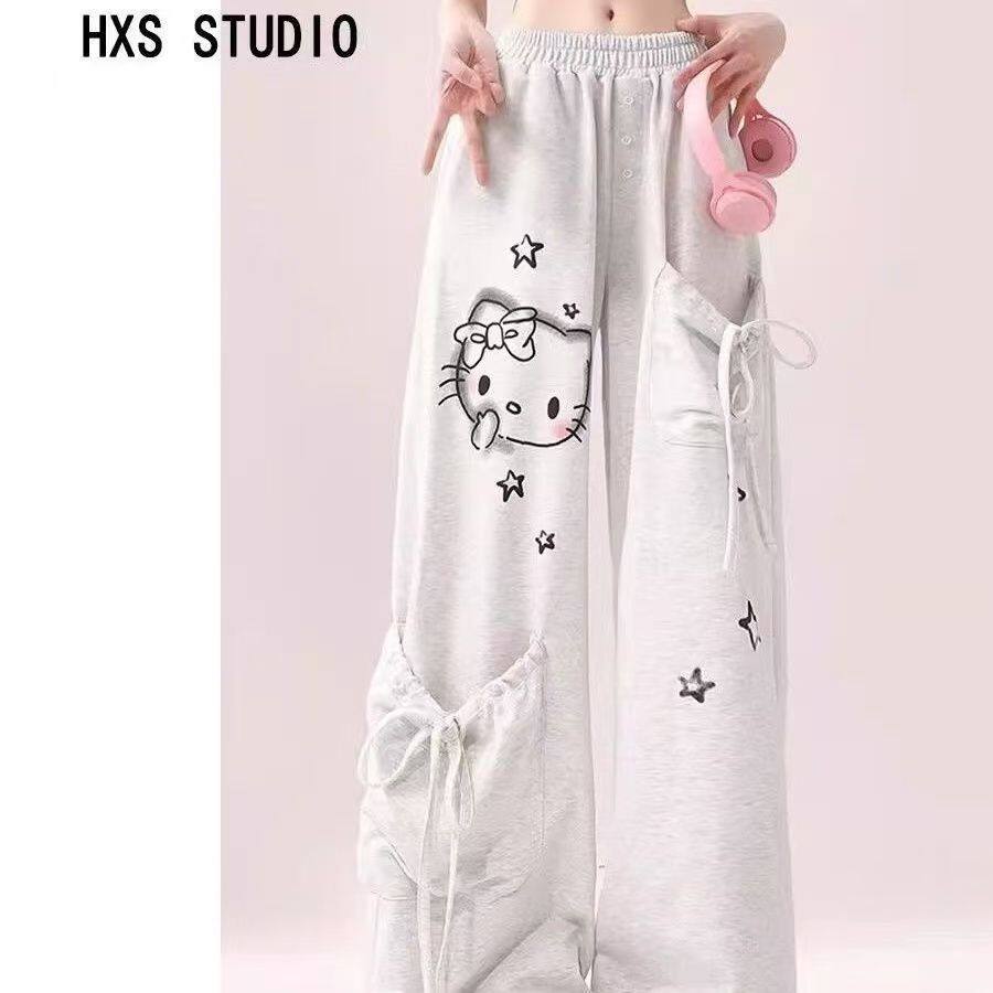 2025新款女童宽松大码拼接口袋设计感长裤子凯蒂猫灰色休闲裤女孩,童装/婴儿装/亲子装,裤子,淘宝优惠券,粉丝福利购,淘宝优惠卷