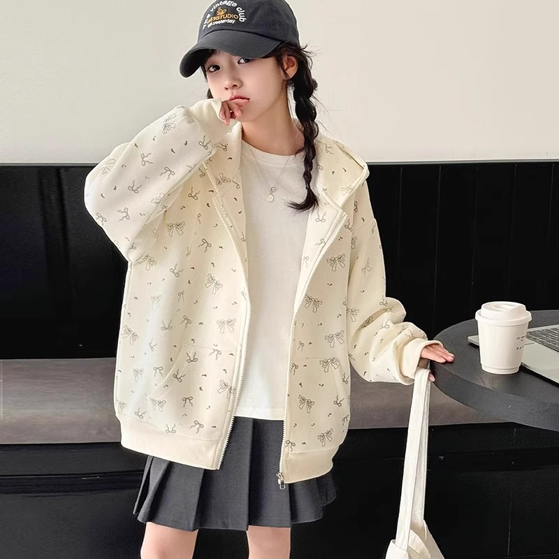 奶芙女童外套2025新款秋季儿童碎花上衣女孩连帽运动开衫卫衣春秋