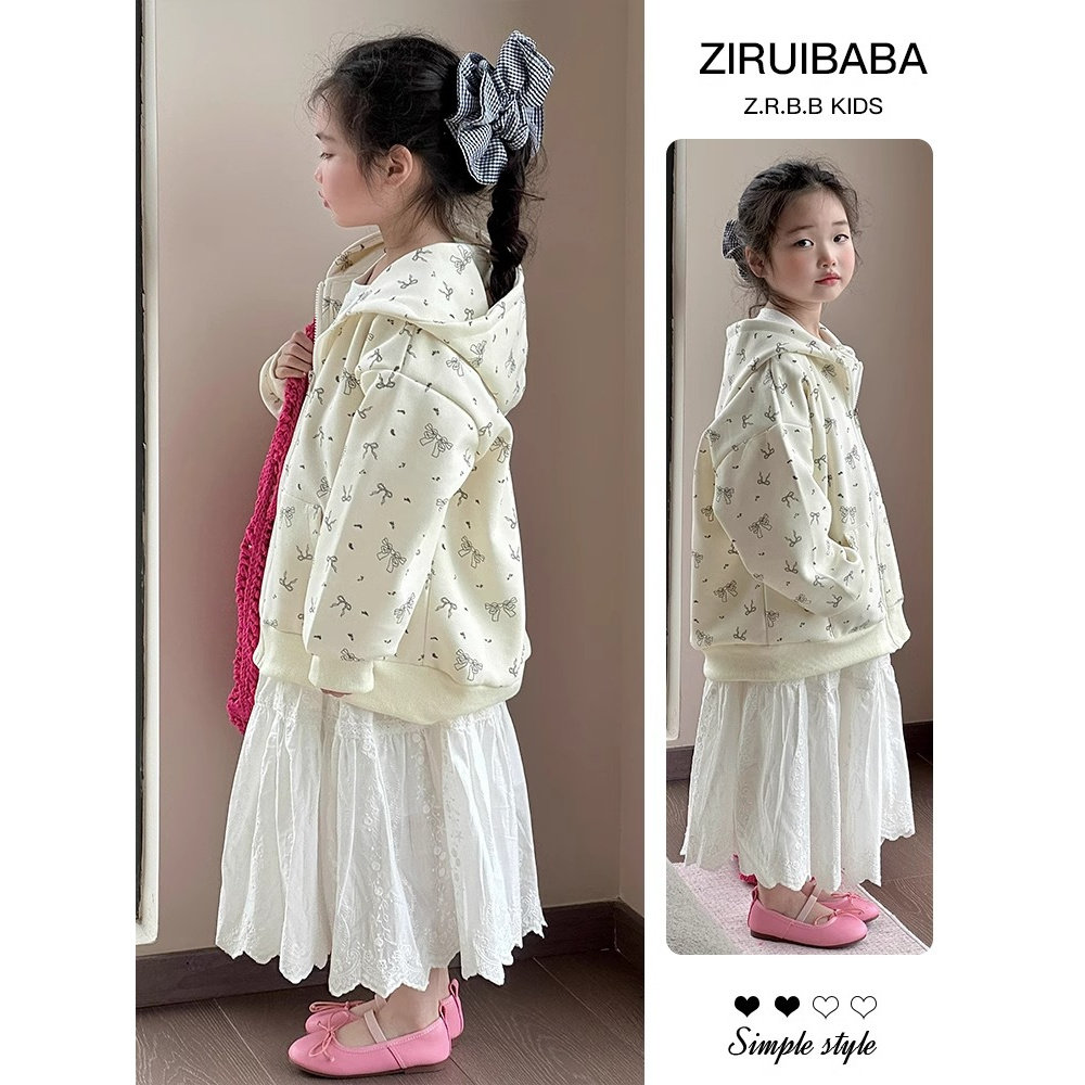 外套女款春秋女童套装2026新款女孩春装裙子洋气时髦连帽开衫卫衣图片