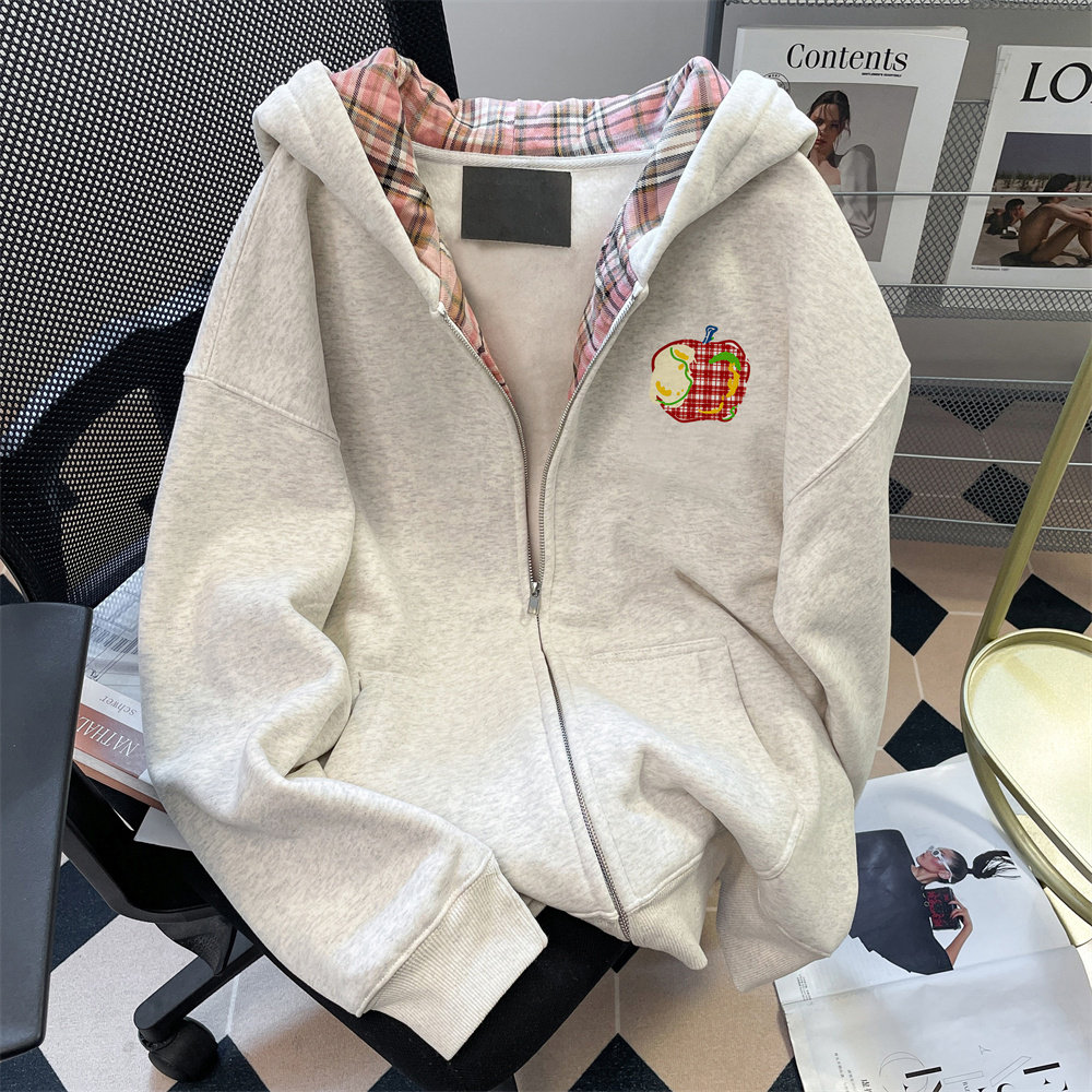 女童秋冬新款拉链开衫卫衣学生女大童加绒保暖外套宽松中大童春装