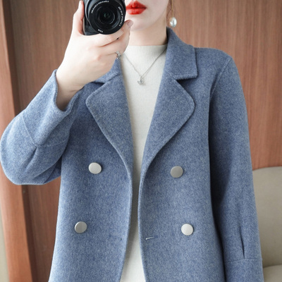 双面羊绒毛呢大衣女短款小个子