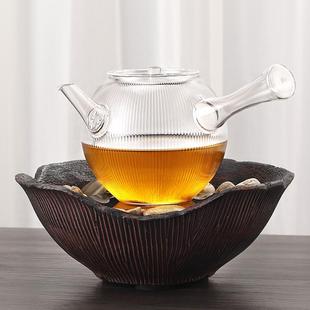 竖纹玻璃茶壶侧把煮茶器杯耐热泡茶壶功夫茶温带过滤电陶炉煮茶壶