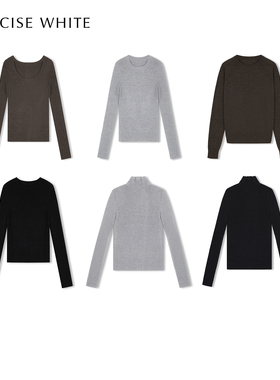 CONCISE-WHITE简白秋季新款美丽诺羊毛纯色修身针织内搭打底衫