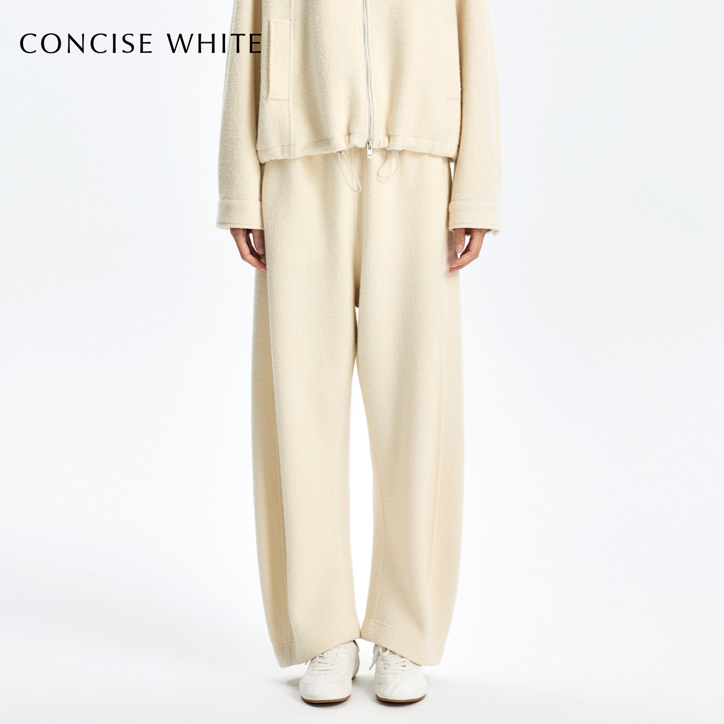 CONCISE-WHITE简白抽绳弯刀裤