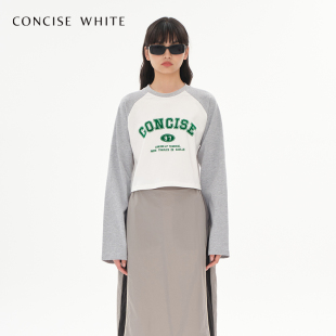 t恤早秋设计师女 圆领长袖 white简白拼色短款 concise