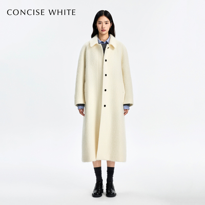 CONCISE-WHITE简白2025秋冬新款插肩袖毛呢大衣宽松羊毛外套女