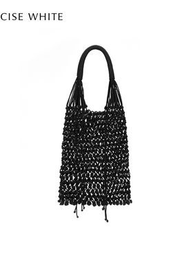 CONCISE-WHITE简白新款黑色单肩编织手提包流苏渔夫包