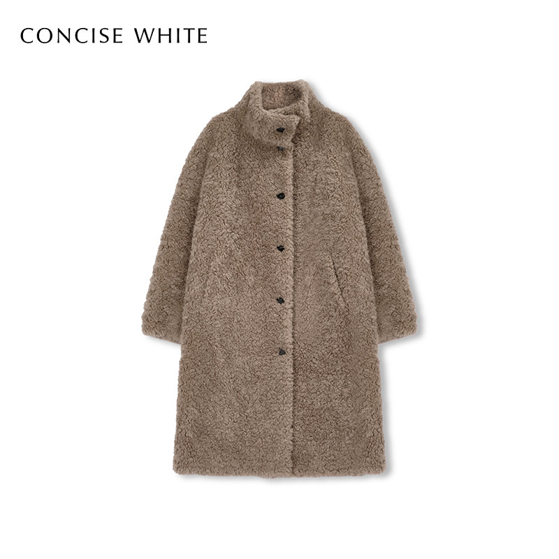 CONCISE-WHITE立领羊毛外套