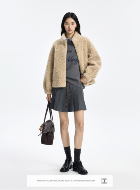 CONCISE-WHITE简白秋冬新款胶囊系列立领羊毛短外套上衣女装大衣