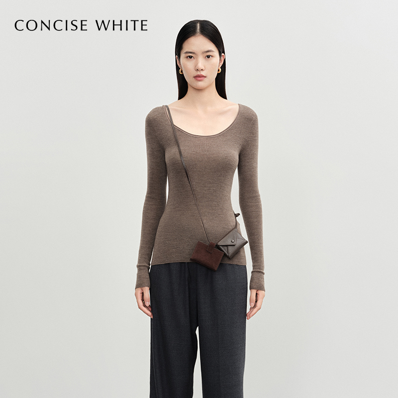CONCISE-WHITE卷边U领打底衫