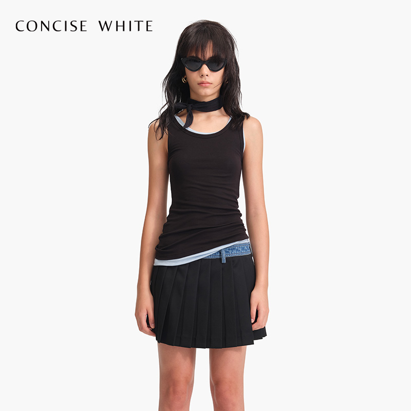 CONCISE-WHITE简白 24夏季新款修身纯色背心上衣女设计师品牌