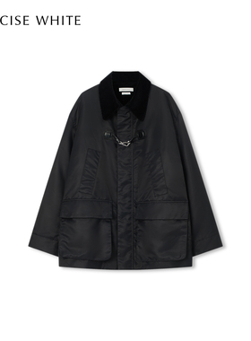 CONCISE-WHITE简白2025秋冬新品夹棉廓形夹克黑色宽松翻领外套女