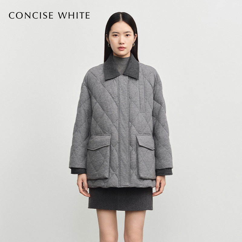 CONCISE-WHITE羊毛拼色羽绒服