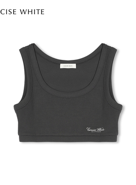 CONCISE-WHITE简白2025秋冬新款女性深烟灰色简约百搭LOGO短背心