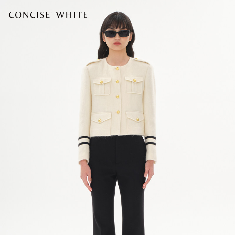 concise-white简白英伦海军风羊毛短外套上衣秋冬新品设计师