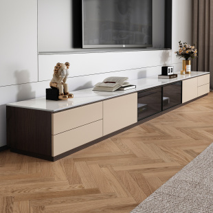 岩板电视柜茶几组合客厅2025新款定制家用小户型落地实木电视机柜