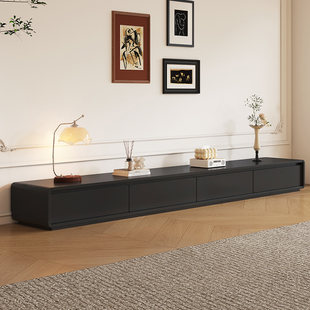 电视柜茶几组合客厅家用简约现代落地黑色2025新款实木电视机柜子