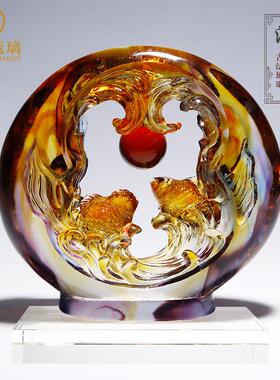 琉璃工艺品金鱼摆件客厅酒柜家居装饰品创意轻奢乔迁新居高档礼品