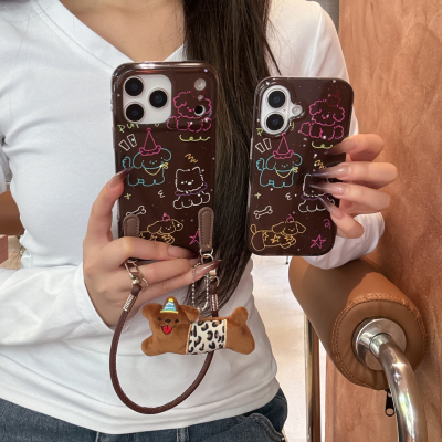 咖色线条狗狗苹果17硅胶挂绳软壳