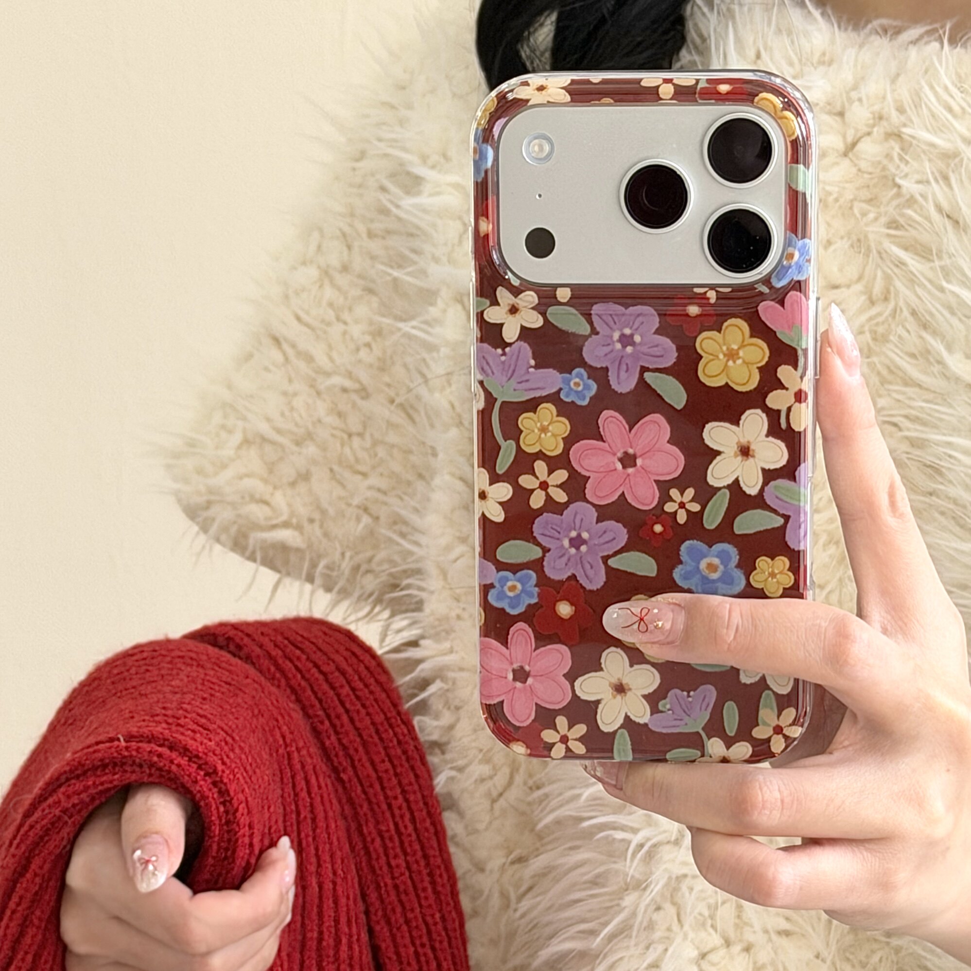 淳于亦ins韩系个性彩色花卉适用苹果17promax手机壳15全包按键大视窗14/13创意满印花朵硅胶软壳16防摔保护壳