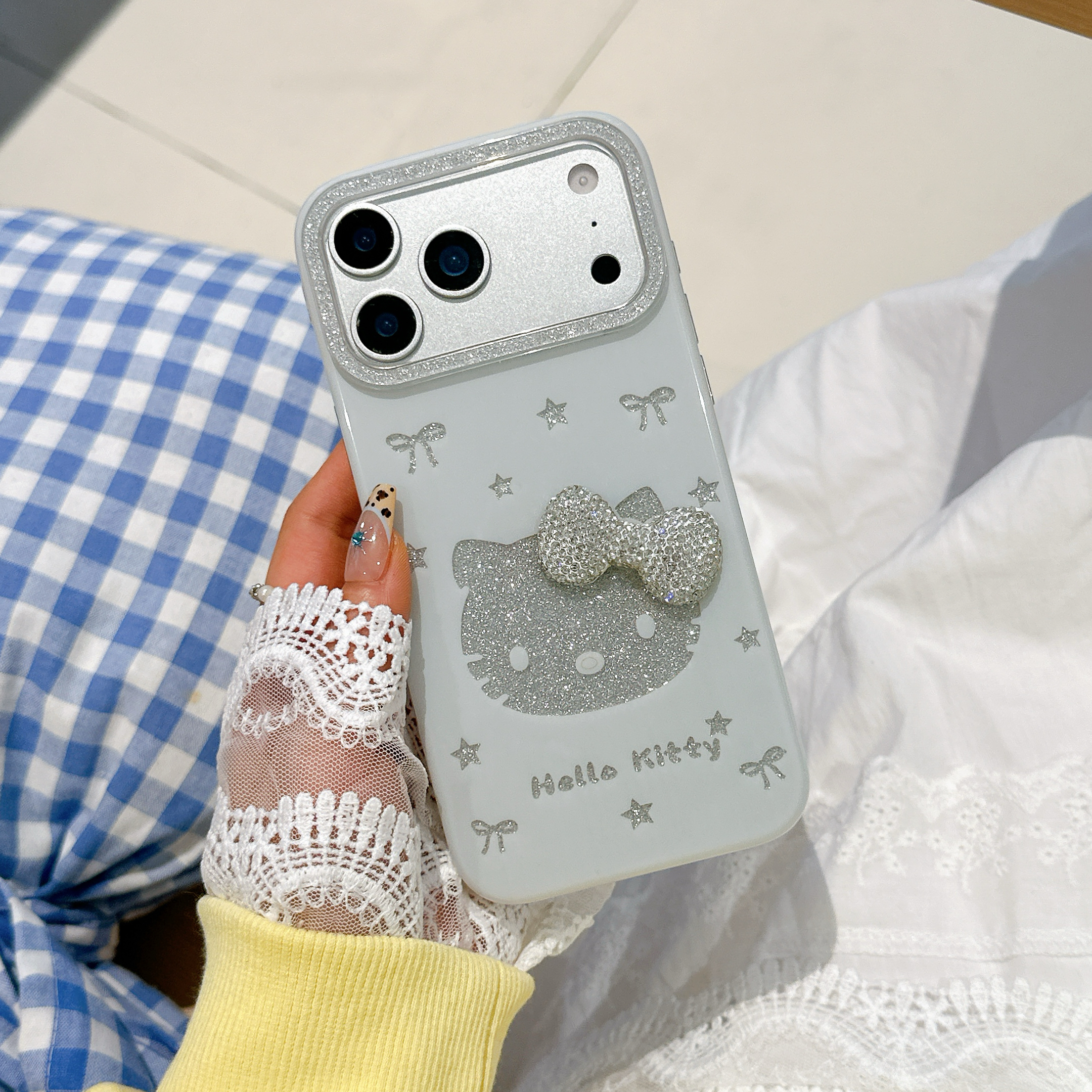 卡通闪粉凯蒂猫适用苹果17硅胶壳