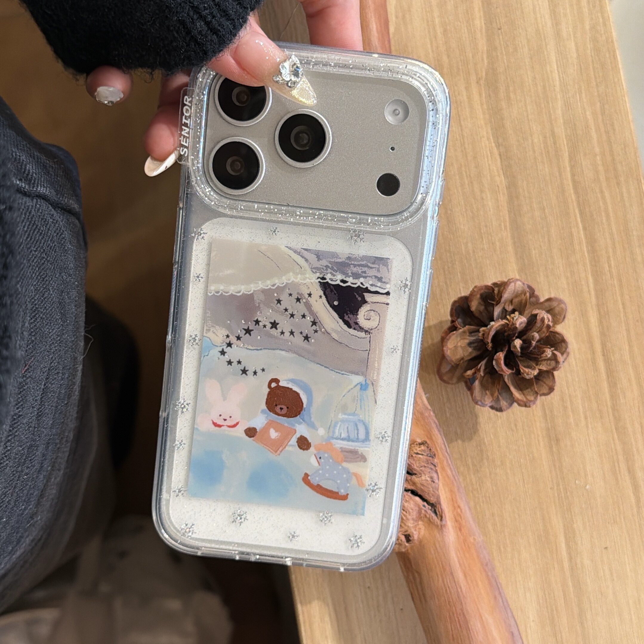 淳于亦少女梦幻甜美小熊兔子适用苹果17promax手机壳15全包按键视窗14/13创意满印落雪透明硅胶壳16防摔保护