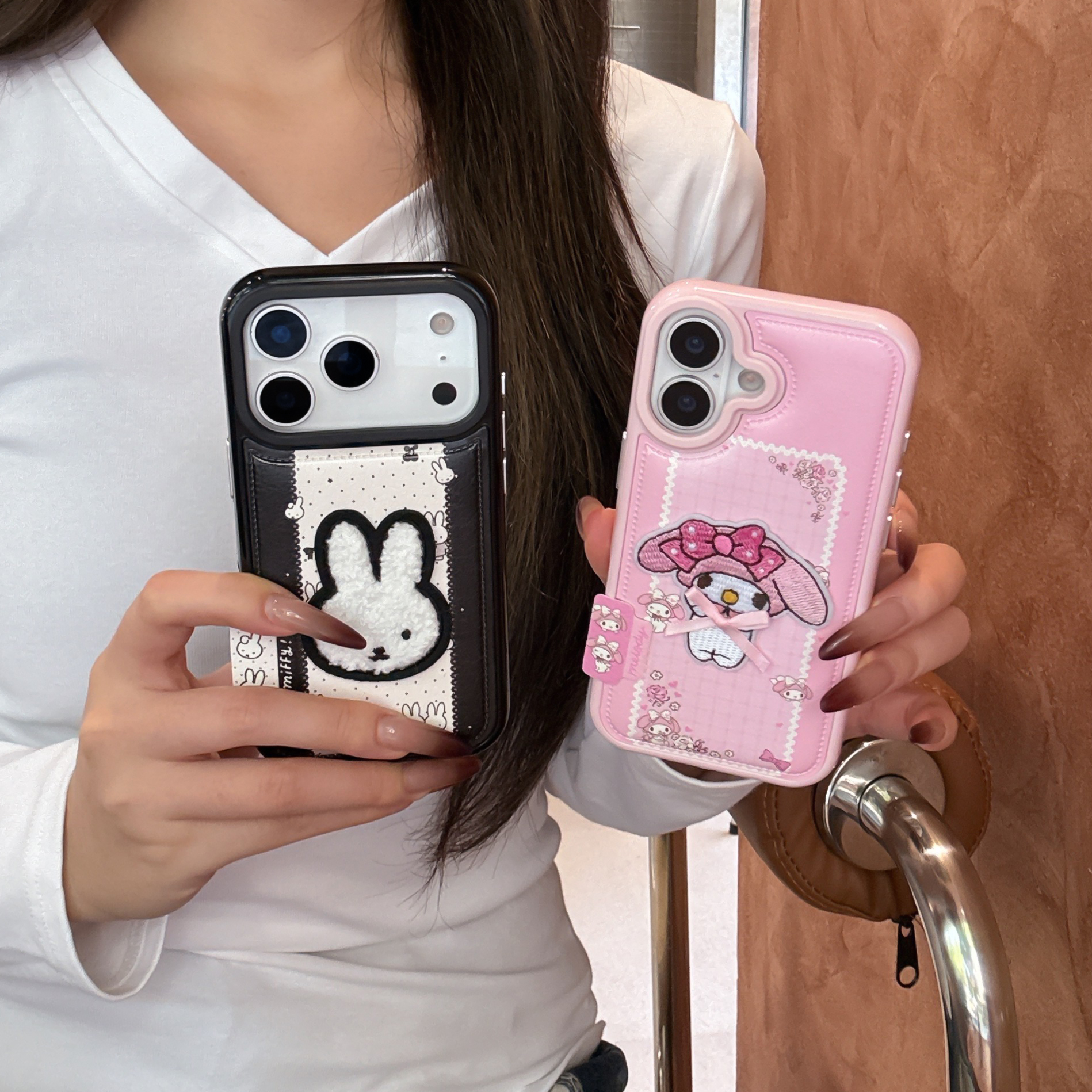 卡通刺绣米菲兔苹果17皮质保护壳