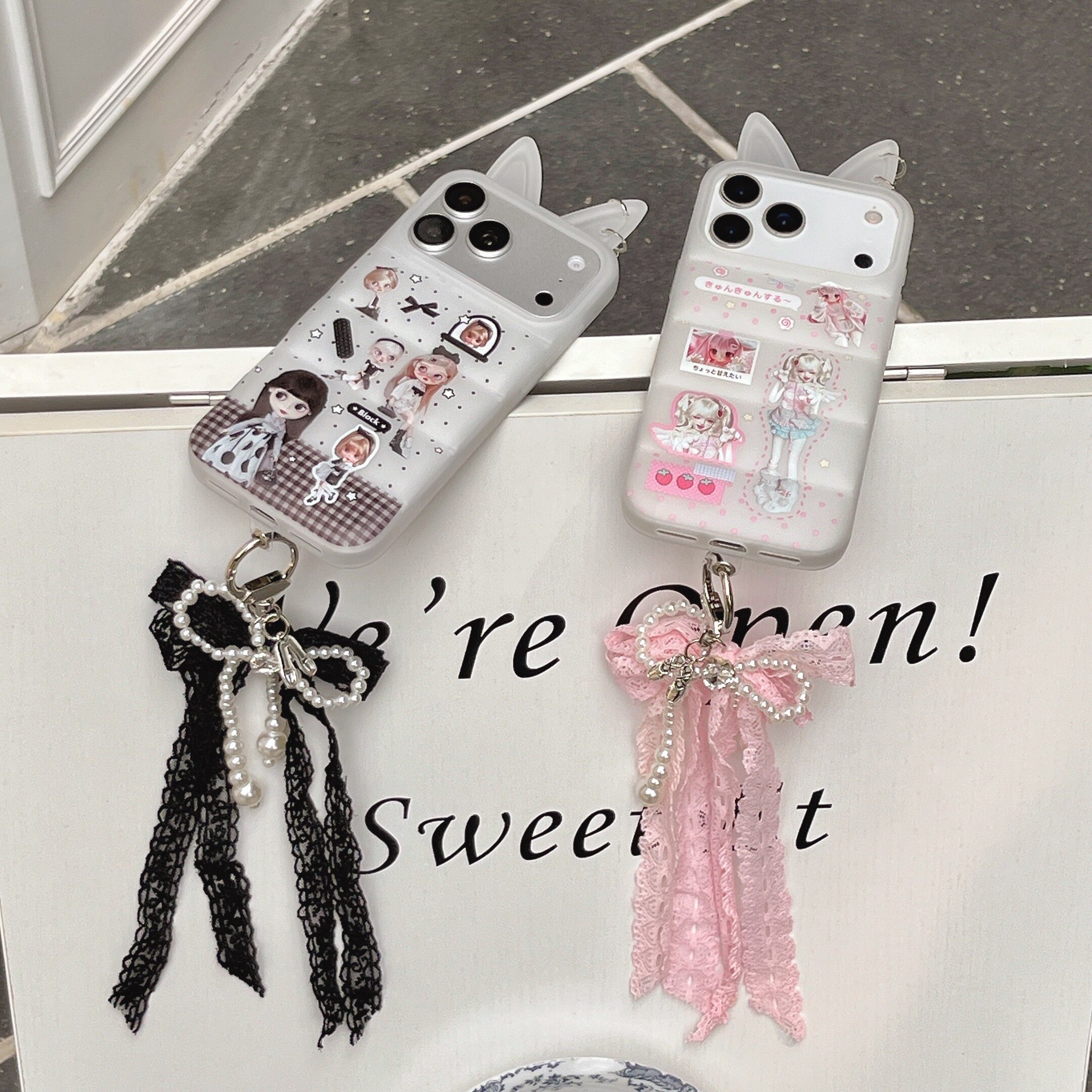 日本日系动漫女孩兔耳造型适用苹果17promax手机壳15全包按键大视窗14/13创意雷瑟挂绳硅胶软壳16防摔保护壳