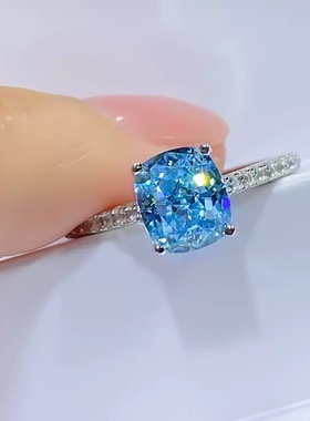 欧美星空切海蓝钻锆石冰花切戒指