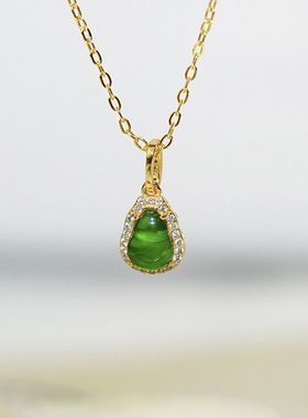 新中式镀金蓝水绿水葫芦项链