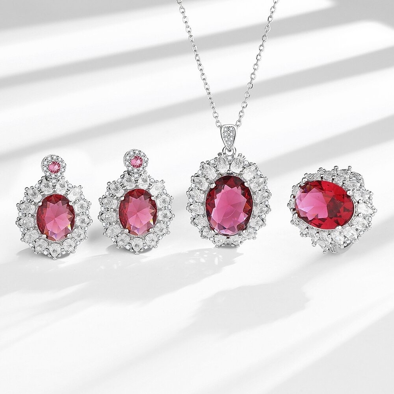 奢华仿真红宝石耳环戒指项链