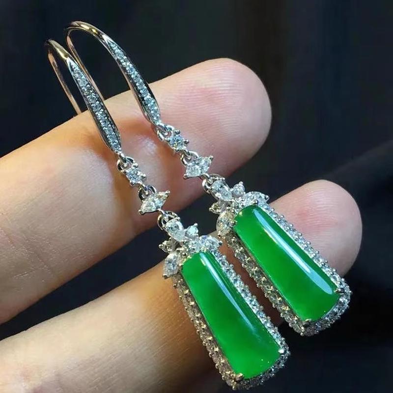 新中式仿真天然玉髓耳环女老坑玻璃种方条耳坠轻奢气质高级感耳饰